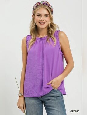 Umgee Ruffle Neck Sleeveless Top-New Arrival